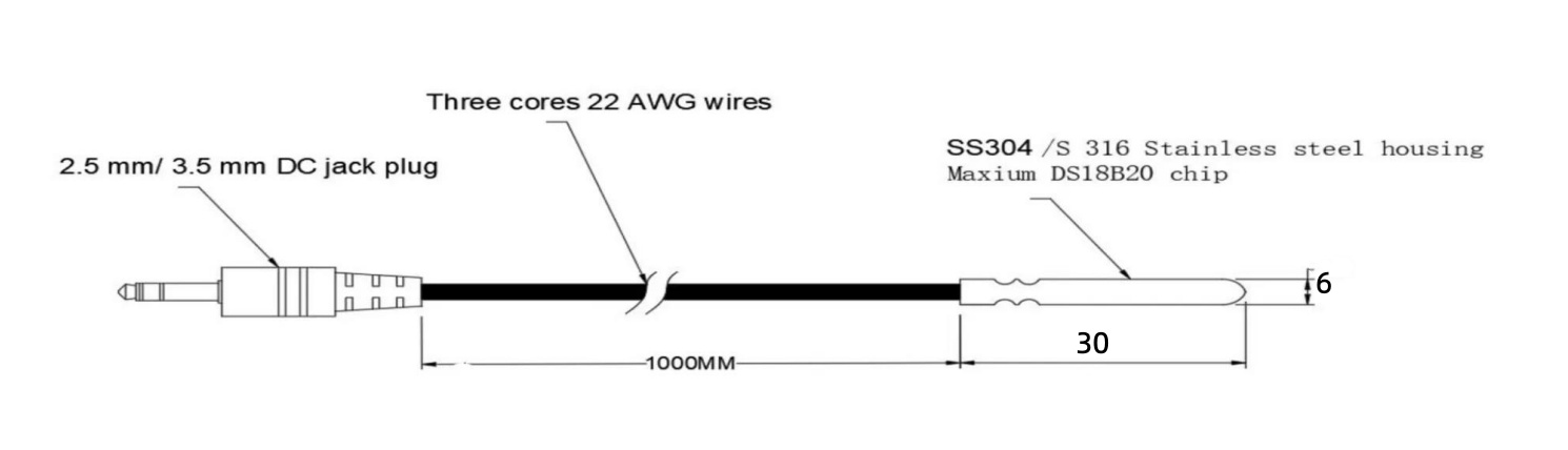 DS18B20 Sonda de temperatura digital OD6×30mm con conector de 3.5mm