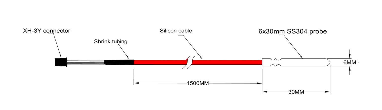 Sensor digital de temperatura DS18B20 — Cable de silicona, Conector XH-3Y