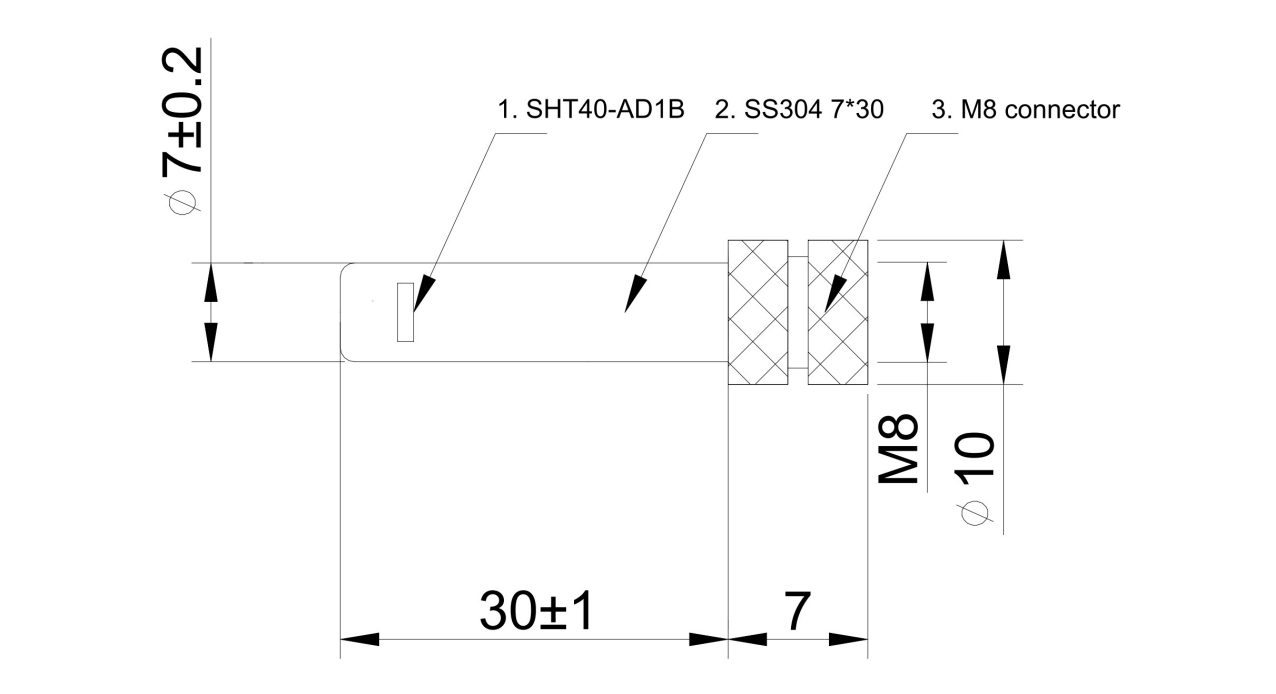 Sensor de temperatura y humedad SHT40 con conector hembra M8