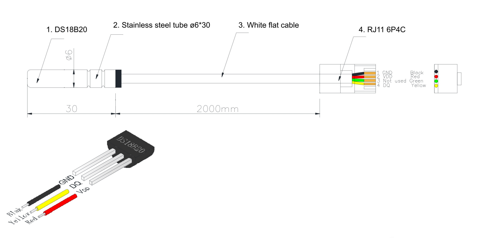 Sensor digital de temperatura DS18B20 — Conector RJ45, Logística de cadena de frío
