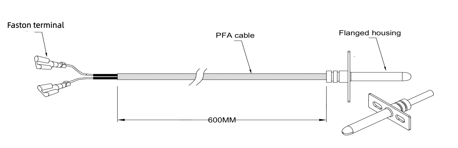 Sonda de alta temperatura PT1000 con carcasa con brida