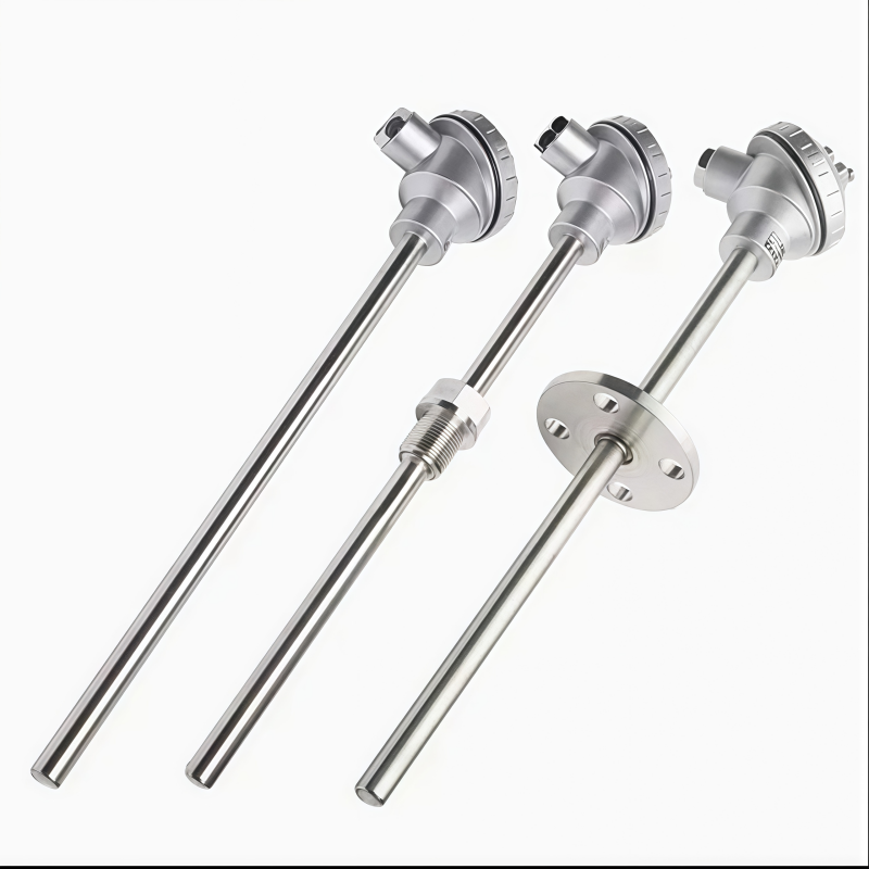 Conjunto de sensor de temperatura tipo K: sonda montada con cabezal de terminales y fijación roscada